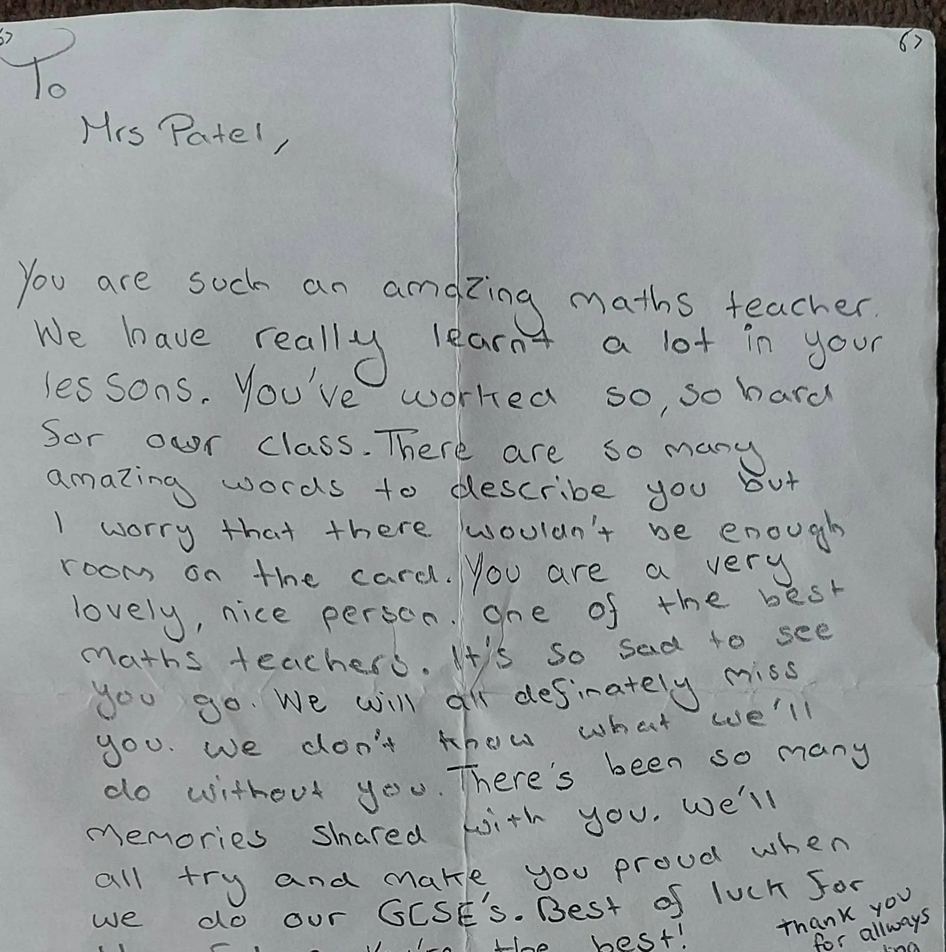 Handwritten thank you card from a maths student to Tina Patel, Cheltenham maths tutor (13 of 19)