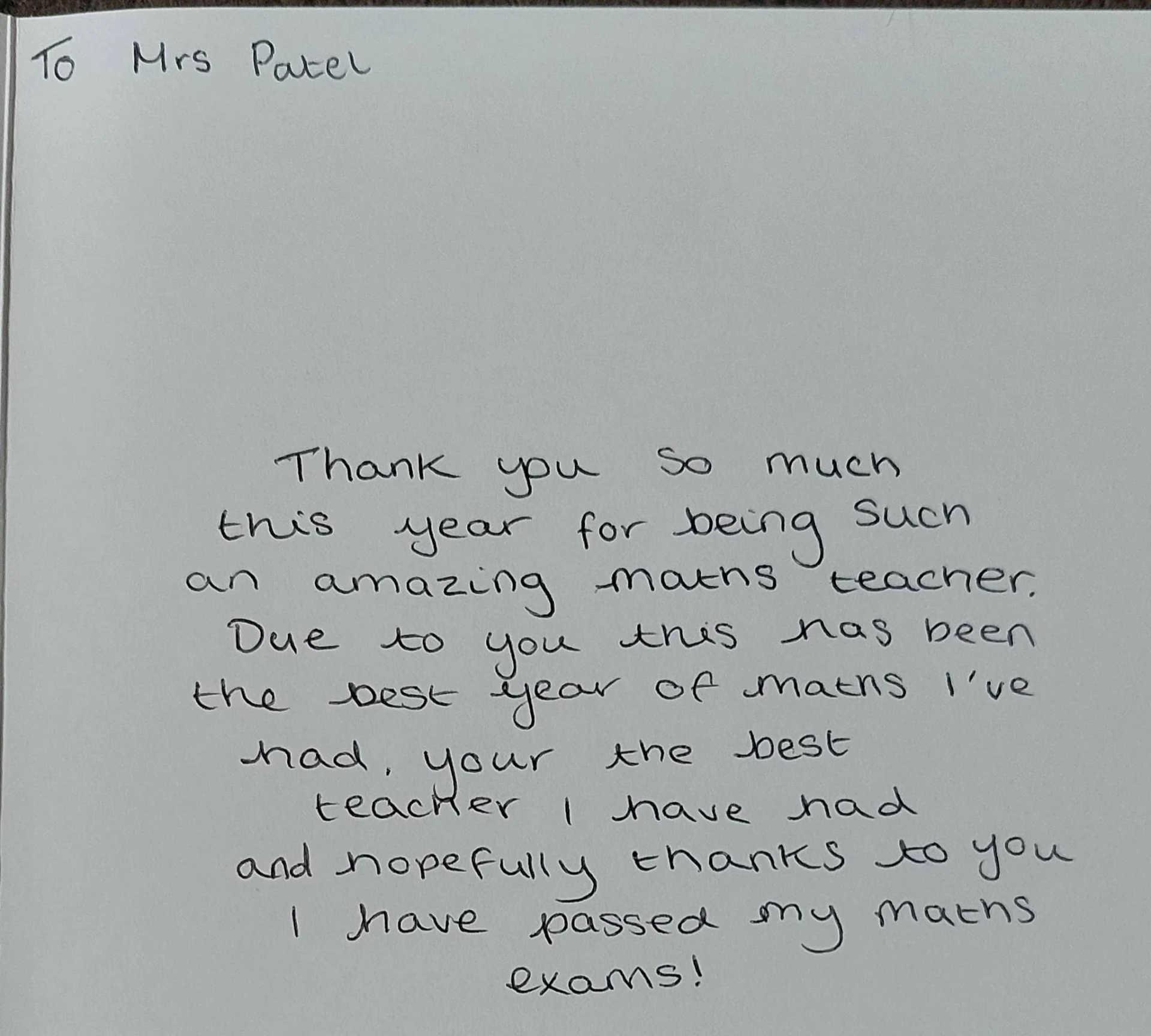 Handwritten thank you card from a maths student to Tina Patel, Cheltenham maths tutor (11 of 19)