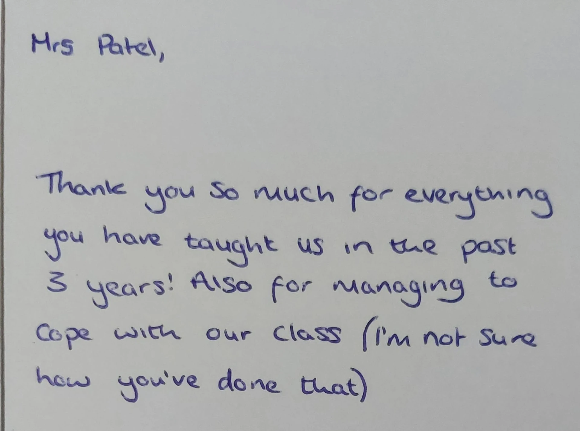 Handwritten thank you card from a maths student to Tina Patel, Cheltenham maths tutor (8 of 19)