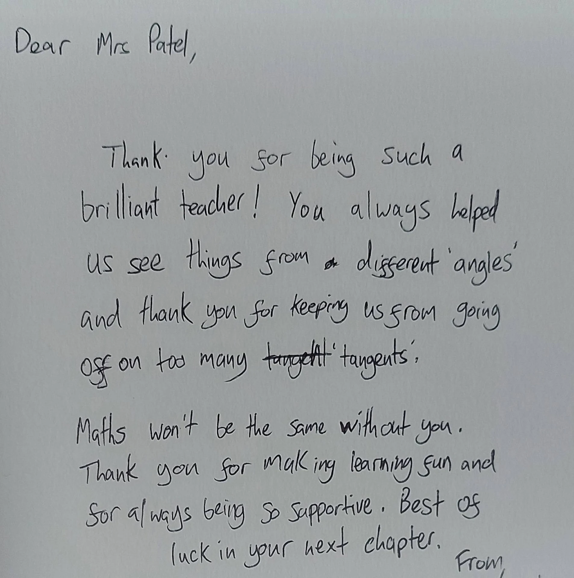 Handwritten thank you card from a maths student to Tina Patel, Cheltenham maths tutor (12 of 19)