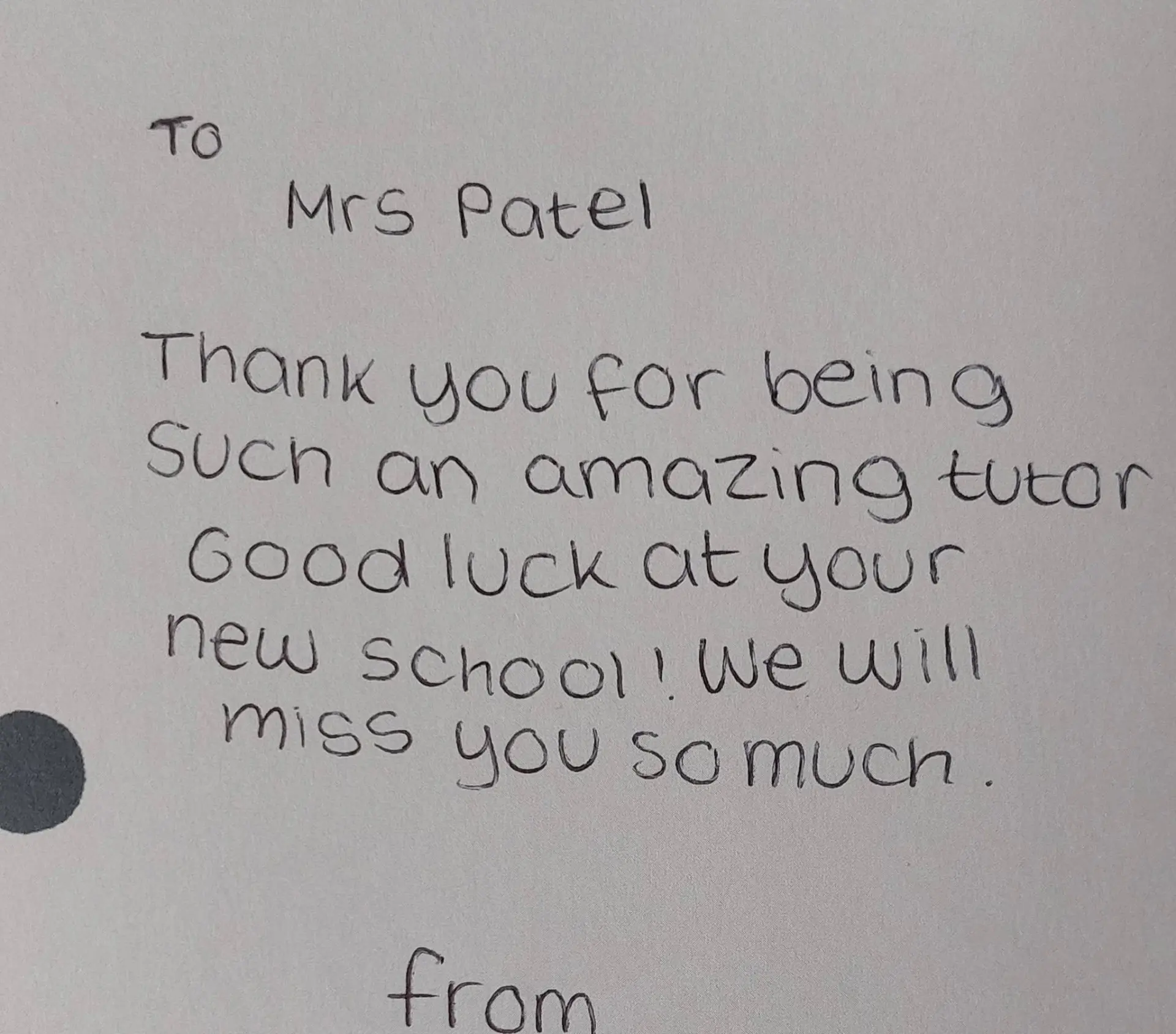 Handwritten thank you card from a maths student to Tina Patel, Cheltenham maths tutor (17 of 19)