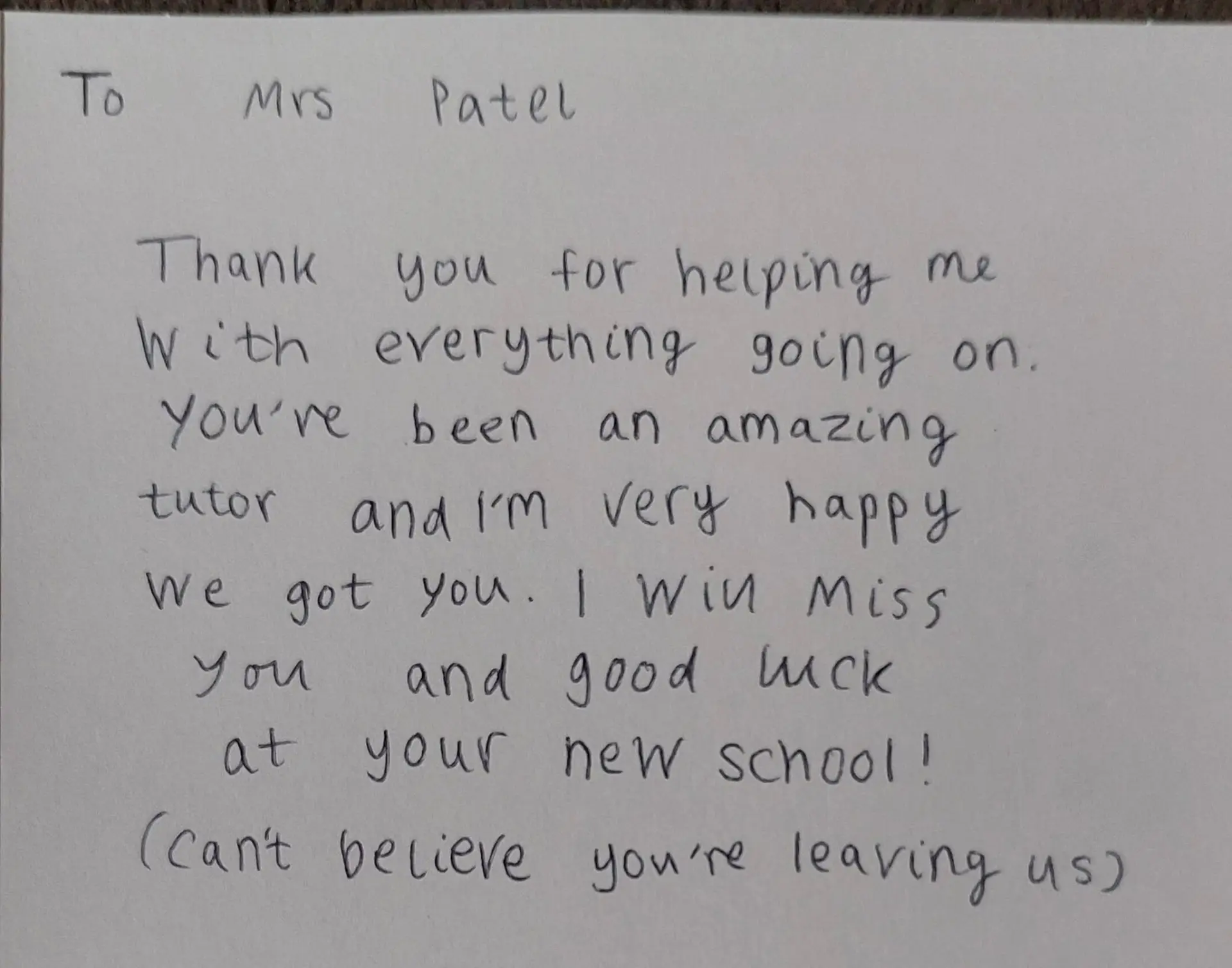Handwritten thank you card from a maths student to Tina Patel, Cheltenham maths tutor (18 of 19)
