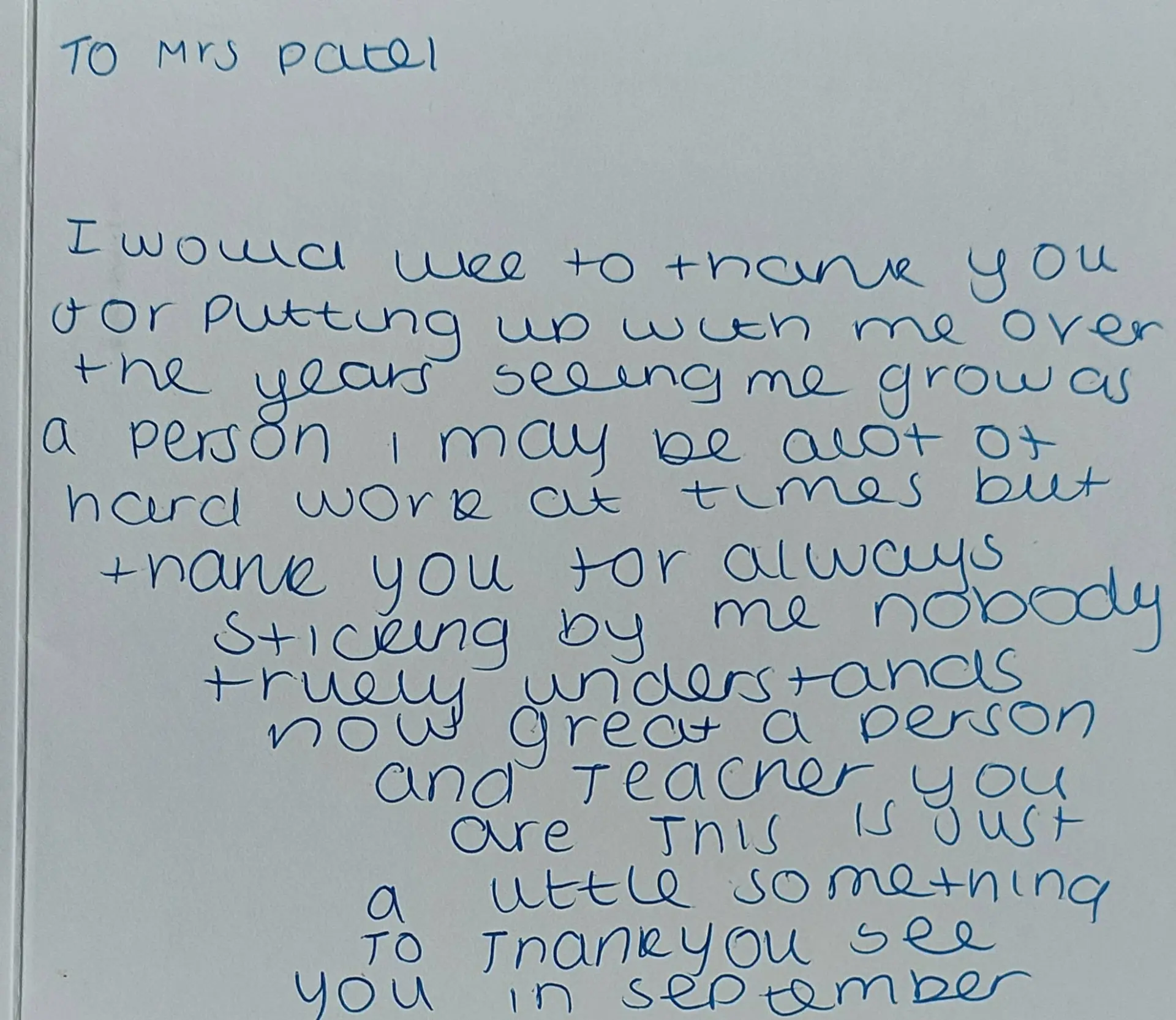 Handwritten thank you card from a maths student to Tina Patel, Cheltenham maths tutor (4 of 19)