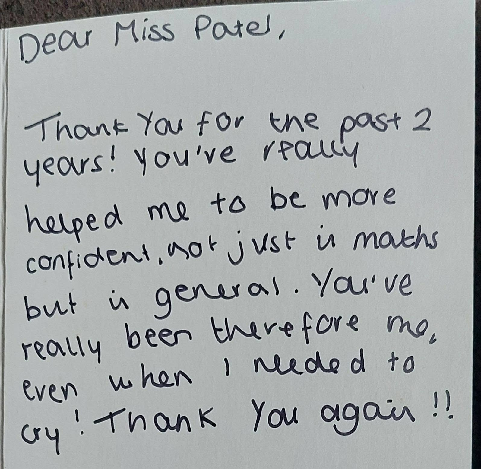 Handwritten thank you card from a maths student to Tina Patel, Cheltenham maths tutor (3 of 19)
